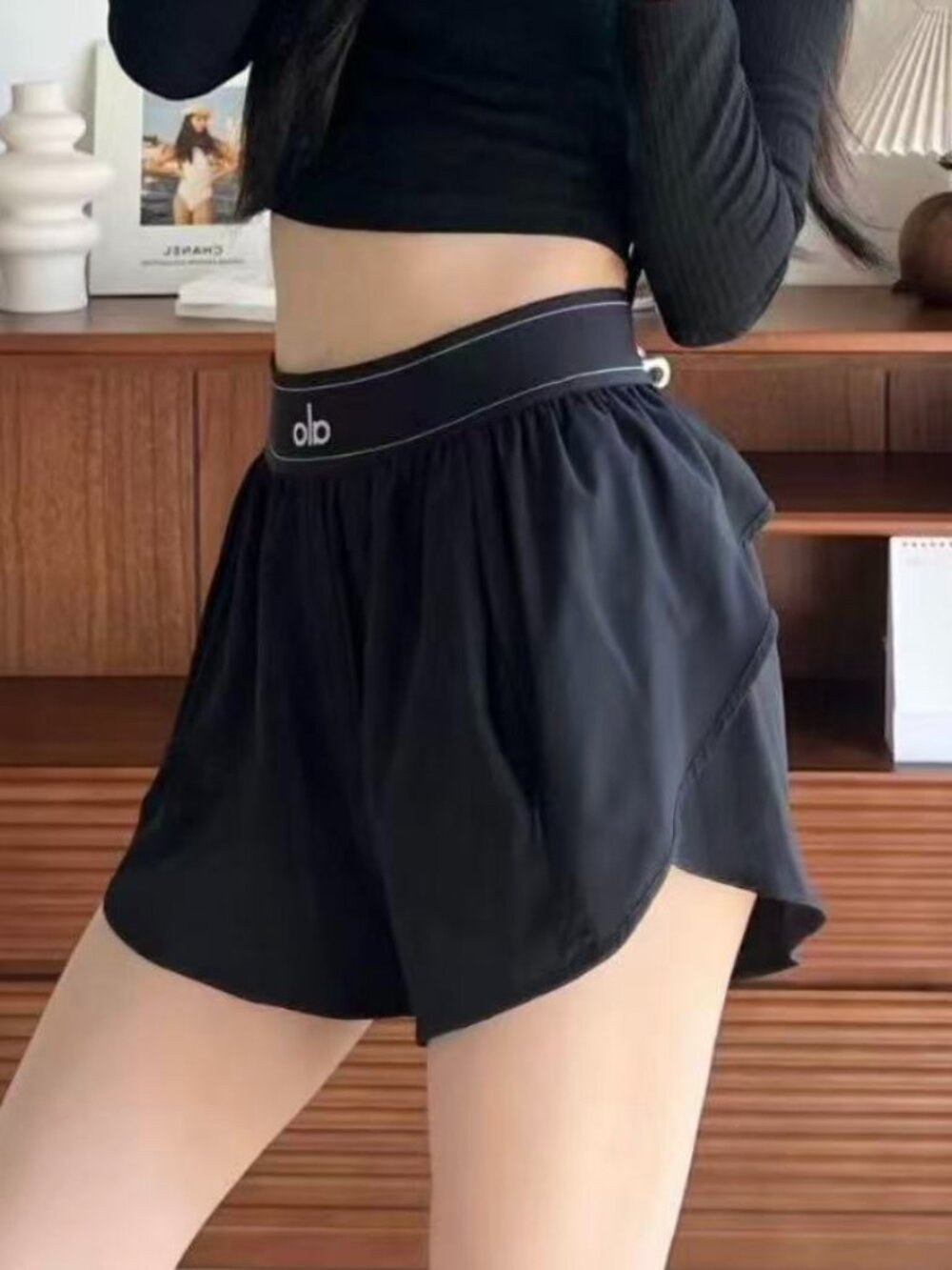 Alo Yoga Match Point Black Sport,Casual,Everyday High-Waisted Shorts ๐๐ - Picture 7 of 8